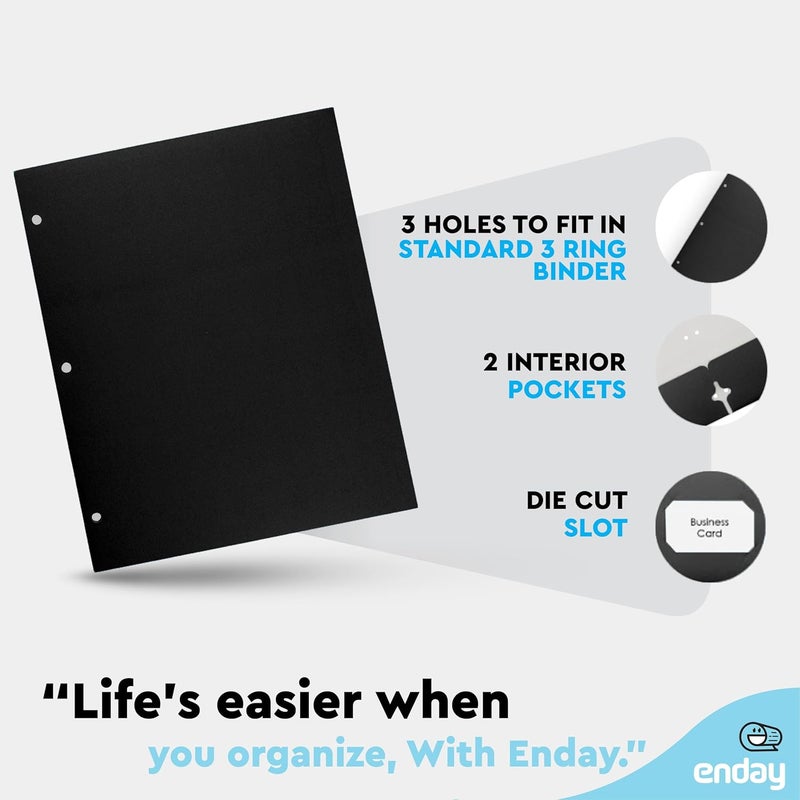 Enday Black Paper Folders with Pockets (100 Pack) - Letter Size Two Pocket Folder Bulk, Premium Quality, Portfolio - by - Image 3